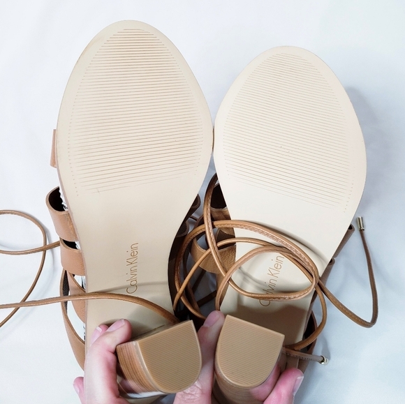 NIB Calvin Klein Panelope Toscana Strappy Sandals Lace Up Heels - Picture 9 of 12